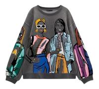 NEFLUM Women Coal Gray Round Neck Printed Sweatshirt Casual Long Sleeve Fashion Pullover Female Hoodie Blackpink Hoodie Sweat Jacket Women Women Hoodie Kawaii Clothes Y2k Clothes