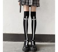 NEFLUM Women Sexy Retro Gothic Cross Print Club Stockings Goth Cosplay JK Girls Long Sock Polyester Over Knee Thigh High Hosiery