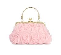 Nefokfdus Women Clutches Purse 3D Lace Floral Evening Handbag Chain Strap Shoulder Bag for Wedding, Party, Prom, Pink, 9.06”x 5.12” x 2.56”INCH/23 x 13 x6.5CM