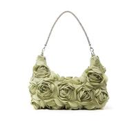 Nefokfdus Women's 3D Flower Clutch Purse, Satin Floral Evening Handbag with Chain for Wedding, Party, Prom, Green