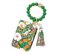 Nefokfdus Women's Boho Beaded Wallet,Flower Credit Card Holder Purse,Boho Style Beaded Tassel Keychain Wristlet Wallets, Green, Pouch