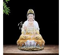 NEFSO Beautiful Quan Yin Statue Porcelain Beautiful Kuan Yin Statue Guan Yin Statue Goddess of Mercy Guan Jin Female Meditation Buddha Statue on Lotus(Size:16 inches) ()