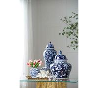 NEFSO Porcelain Decorative Jar with Lid Blue White Floral Print Vase Ginger Jar Ceramic Covered Jar Vase, China Ming Style, Jingdezhen Chinese (L1)