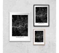 Negative Newcastle City Map Giclee Art Print - A3 - White Frame