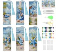 NEGEKFKX 6 Pcs Beach Cross Stitch Bookmark Kit for Adult Beginners