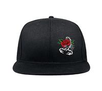 Negi Scorpion Hat Snapback Hats for Men Women, Skull Hats Black Trucker Cap Rose Decor, Rose Hat Snap Backpack Hat, Rose Scorpion, 6 1/8