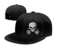 Negi Skull Middle Finger Flat Bill Hats Snapback Hat for Men Brim Baseball Cap for Men Adjustable Cool Rock N Roll Caps for Mens Dad Hip Hop, Black62, 2