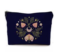 NEGIGA Boho Botanical Moth Witch Makeup Bag, Moon Makeup Bag, Witch Witchy Gifts for Women, Boho Floral Small Makeup Cosmetic Bag for Purse, beige