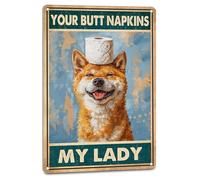 NEGLAI Funny Bathroom Decor Shiba Inu Sign for Dog Lovers - Your Butt Napkins My Lady, Hippy Bathroom Signs for Restroom Toilet Decor Aesthetic 8X12 Inches