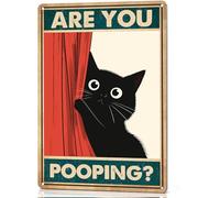 NEGLAI Funny Black Cat Wall Art Bathroom Decor Are You Pooping Signs Vintage Metal Tin Sign Retro Gothic Home Decor Halloween Bathroom Gifts 12x8 Inch