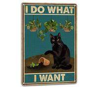NEGLAI Hippy Black Cat Decor Cute Posters for Catio Cool Cat Stuff for Cat Lovers - I Do What I Want Tin Sign, Funny Cat Room Decor Wall Art, 8X12 Inches