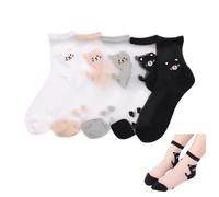 Neglance Cute Bear Heel Nylon Sheer Socks for Women and Girls Crystal-like Thin Lace Mesh Ankle Socks Summer Stockings, A-5 Pairs, 8 UK