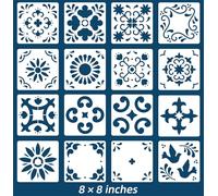 Neglex 16 Pack Tile Stencil Set (8 X 8 Inch), Mexican Stencil Pattern, Reusable Stencils for Painting Linoleum Floor Furniture Canvas, DIY Mexican Talavera Home Décor