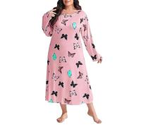 Negligee Women's Sexy Large Size Nightdress Women's Cotton Mesh Dress Long Sleeve Sleep Dress Scoop Neck House Dress Full Briefs Pyjamas Oversize Sleepwear Loose Sleep Shirt Soft Comfortable Pyjamas