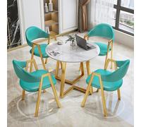 Negotiation Table Set for Small Conference Rooms Round Reception Table with PU/Cotton/Linen Chairs 5Piece Slate Round Table and Chair Set