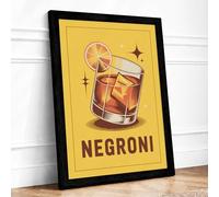 Negroni Cocktail Poster Retro Framed Wall Art Print A3 Black