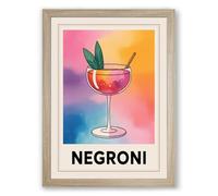 Negroni Poster Vintage Framed Wall Art Print A4 (29.7×21cm) Oak, Wall Decor for Living Room, Bedroom, Office & Home, Ready to Hang, Art Gift