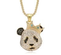 NEGS 18K Gold Plated Bear Cartoon Pendant Stainless Steel Necklace for Men Women, 24 Inch Chain Bling Kawaii Giant Panda Jewelry Gift, Stainless Steel, Cubic Zirconia