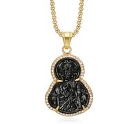 NEGS 18K Gold Plated Colorful Glass Saint Jude Pendant Stainless Steel Necklace for Men Women, 24 Inch Chain San Judas Tadeo Medalla Cadena Oro Laminado Christian Prayer Jewelry Religious Gift, L