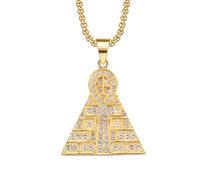NEGS 18K Gold Plated Coptic Ankh Cross On Pyramid Ancient Egyptian Pendant Stainless Steel Necklace for Men Women, 24 Inch Chain Jewelry Gift, Stainless Steel, Cubic Zirconia