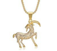 NEGS 18K Gold Plated Greatest of All Time Champ Goat Pendant Stainless Steel Necklace, 24 Inch Chain Winner Prize Trophy Award Gift for Men Women