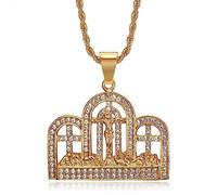 NEGS 18K Gold Plated Lord's Supper Pendant Stainless Steel Necklace For Men Women, The Last Supper Jesus with His Disciples 24 Inch Rope Chain Christian Prayer Jewelry Gift