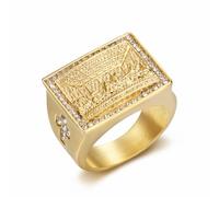 NEGS 18K Gold Plated Lord's Supper Stainless Steel Ring For Men, The Last Supper Jesus with His Disciples Christian Cross Prayer Jewelry Gift, Stainless Steel, Cubic Zirconia
