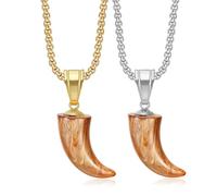 NEGS Tiger King With Green Red Eyes Red Tongue Teeth Pendants Stainless Steel Layered Necklace, 2pcs 24'' 20'' 7mm 3mm Chain Punk Rock Couples Jewelry Gift for Men and Women, Stainless Steel, Cubic