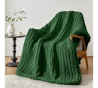Negwoo Chunky Knit Throw Blanket, 30''*40'' Knitted Throw Chenille Yarn for Bed Couch, Handmade Grass Green Crochet Big Thick Blanket, Machine Washable Cute Comfy Blanket for Home Decor