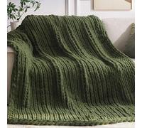 Negwoo Chunky Knit Throw Blanket, 30''*40'' Knitted Throw Chenille Yarn for Bed Couch, Handmade Green Crochet Big Thick Blanket, Machine Washable Cute Comfy Blanket for Home Decor