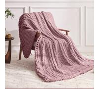Negwoo Chunky Knit Throw Blanket, 30''*40'' Knitted Throw Chenille Yarn for Bed Couch, Handmade Muted Pink Crochet Big Thick Blanket, Machine Washable Cute Comfy Blanket for Home Decor