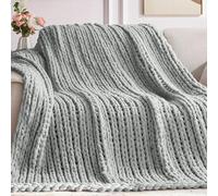 Negwoo Chunky Knit Throw Blanket, 40''*50'' Knitted Throw Chenille Yarn for Bed Couch, Handmade Light Grey Crochet Big Thick Blanket, Machine Washable Cute Comfy Blanket for Home Decor