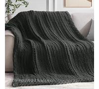 Negwoo Chunky Knit Throw Blanket, 50''*60'' Knitted Throw Chenille Yarn for Bed Couch, Handmade Dark Grey Crochet Big Thick Blanket, Machine Washable Cute Comfy Blanket for Home Decor