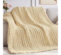 Negwoo Chunky Knit Throw Blanket, 50''*60'' Knitted Throw Chenille Yarn for Bed Couch, Handmade Oatmeal Crochet Big Thick Blanket, Machine Washable Cute Comfy Blanket for Home Decor