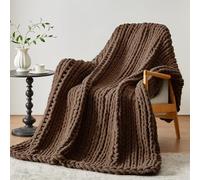 Negwoo Chunky Knit Throw Blanket, 60''*80'' Knitted Throw Chenille Yarn for Bed Couch, Handmade Dark Brown Crochet Big Thick Blanket, Machine Washable Cute Comfy Blanket for Home Decor