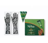 Neha Henna Cones 12 Pack And Stencil Kit - Natural Herbal Mehndi Cones for Temporary Tattoos, Weddings & Bridal Body Art - PPD Free & Chemical Free - Long Lasting Dark Brown Color - 36g Per Cone (12)