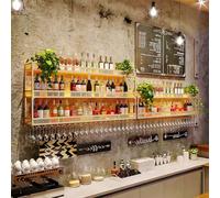 NEHCFO Wall Mounted LED Bottle Holder with Shelf Wine Glass, Industrial Metal Wine Rack, Simple Installation, for Living Room, Dining Room, Wine Bar or Wine Cellar (Gold, 120 x 25 x 90)