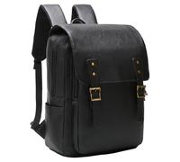 NEHOR Leather Backpack for Men Women, 15.6in Laptop Backpack Waterproof Vintage Backpack for Work Travel College Bookbag, Black, 12.5"L x 5.5"W x 15.7"H, Rucksack Backpacks