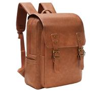 NEHOR Leather Backpack for Men Women, 15.6in Laptop Backpack Waterproof Vintage Backpack for Work Travel College Bookbag, Brown, 12.5"L x 5.5"W x 15.7"H, Rucksack Backpacks