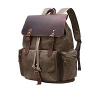 NEHOR Vintage Waxed Canvas Backpack Casual Genuine Leather Laptop Rucksack Shoulder DayPack for Travel/Hiking/School