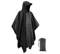 Neialla 3-in-1 Waterproof Rain Poncho, Ripstop Hooded Raincoat, Heavy Duty Tarp & Ground Sheet, Ideal for Hiking, Camping, Fishing, Backpack Friendly Black