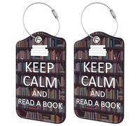 Neidius 2 Pack Luggage Tags for Suitcase,Keep Calm PU Leather Idea Baggage Tag with Name Labels Privacy Cover Metal Ring Men and Women Travel Cruise Labels