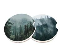 Neidius Car Coaster for Cup Holders,Dark Forest Nature Mountain Universal Anti Slip Ceramic Car Cup Coaster with Finger Notch Set of 2 Cute Auto Interior Accessories for Women Men