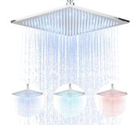 NeierThodore Chrome Shower Head 12" LED Square Shower Head 3 Colors Changing Rainfall High Pressure Bathroom Shower Head