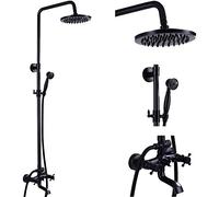 NeierThodore Oil Rubbed Bronze Shower Faucet Set Complete Shower System 8 Rain Shower 2 Cross Knobs Wall Mounted Mixer Bathroom Shower Tub Tap Bathroom Fixtures Wall Mount
