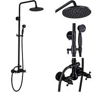 NeierThodore Wall-Mounted Shower Faucet Set - Dual Handle Mixer Taps with 8" Rainfall Shower Head & Handheld Sprayer Oil Rubbed Bronze Finish for Luxurious Bathing Experience
