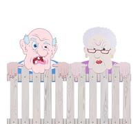 Neighbor Couple Fence Decor, Funny Old Man & Lady Peeking Garden Sign, Outdoor Yard Decoration with Lifelike Design, Humorous Fence Peeker for All-Season Lawn Ornament
