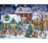Neighborhood Christmas Jigsaw Puzzle 1000 Piece by Vermont Christmas Company - Fully Interlocking & Randomly Shaped Pieces - 26 5/8" x 19 1/4"
