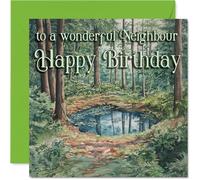 Neighbour Birthday Card - Outdoor Watercolor Pond - Happy Birthday Card for Neighbour from Friend Family, 145mm Outdoor Watercolor Pond Bday Greeting Cards