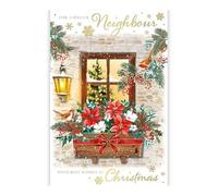 Neighbour Christmas Card - To a Special Neighbour - Robins on a Floral Window Ledge - Artistic Festive Design - Special Finish - Made in the UK - Eco-Friendly